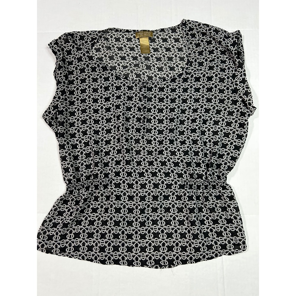 Miss Tina by Tina Knowles Blouse XXL 2X Black White Smocked Waist Top